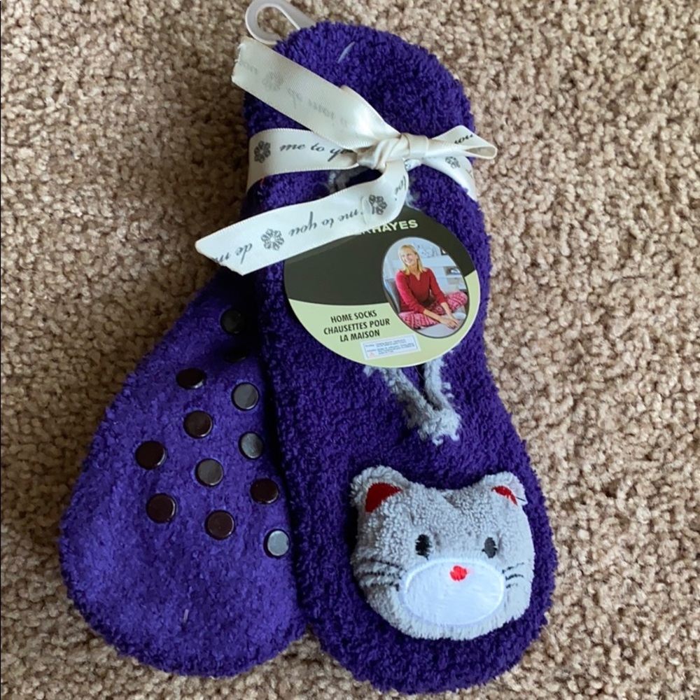 Purple Kitty Fuzzy Socks